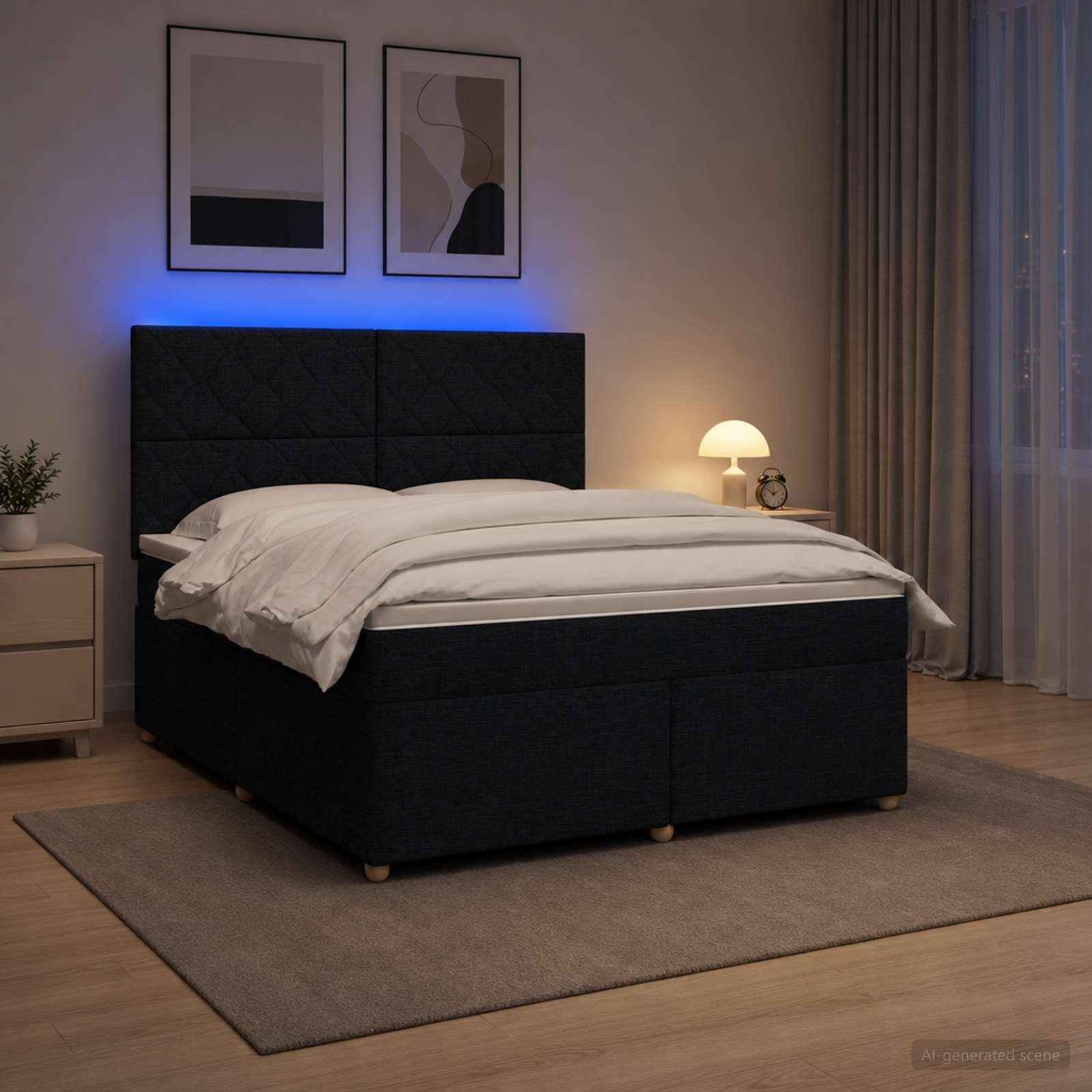 Kontinentalseng med topmadras og justerbart hovedgærde 140 x 190 cm - sort stof