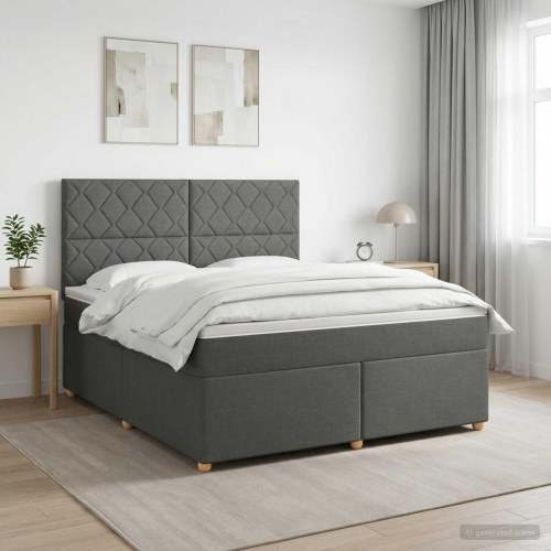 Seng med madras og topmadras 140 x 190 cm mørkegrå stof