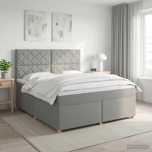 Kontinentalseng med madras og topmadras 140 x 190 cm lysegrå stof