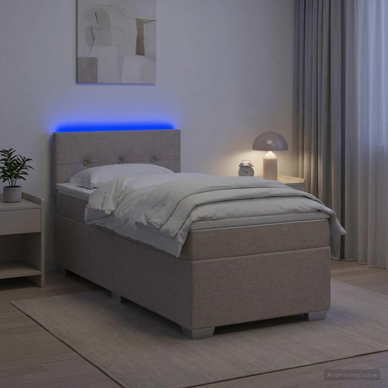 Box Spring Seng med Madras og LED Gråbrun 80 x 200 cm Stof