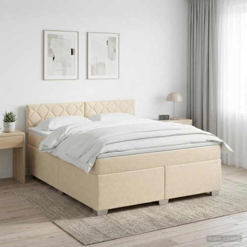 Boksmadras med topmadras 160 x 200 cm cremefarvet stof
