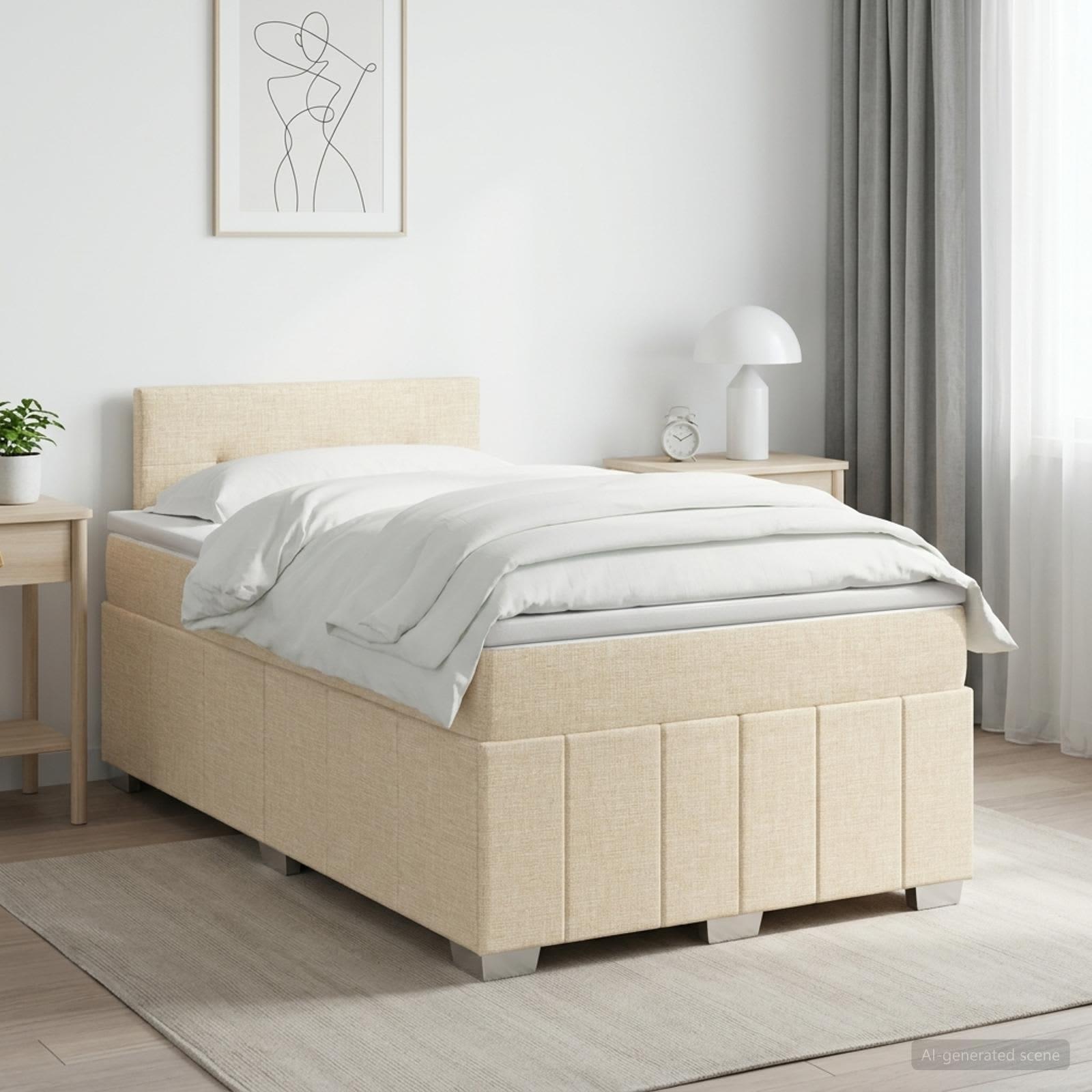 Kontinentalseng med madras og topmadras 120 x 190 cm - cremefarvet stof
