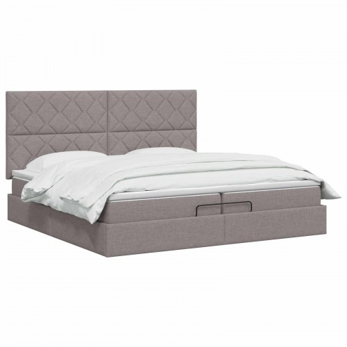 Ottoman seng med madras og LED 200 x 200 cm - gråbrun stof