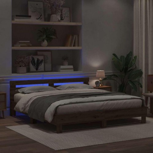 Sengestel med LED-lys i artisan egetræ 180 x 200 cm
