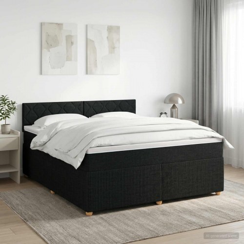 Kontinentalseng med topmadras og justerbart hovedgærde 140 x 190 cm sort stof