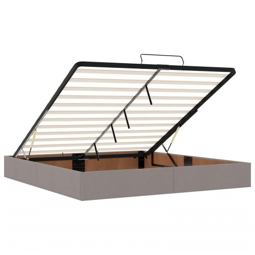 Ottoman seng med madras og LED gråbrun 180 x 200 cm stof