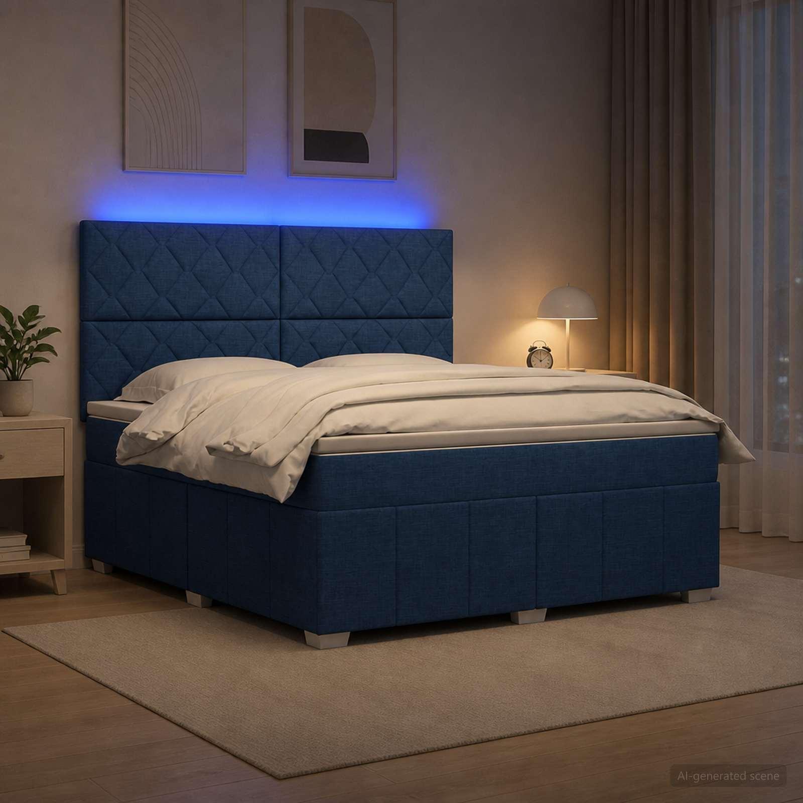 vidaXL LED boksmadrasseng med madras Blå 160 x 200 cm Stof
