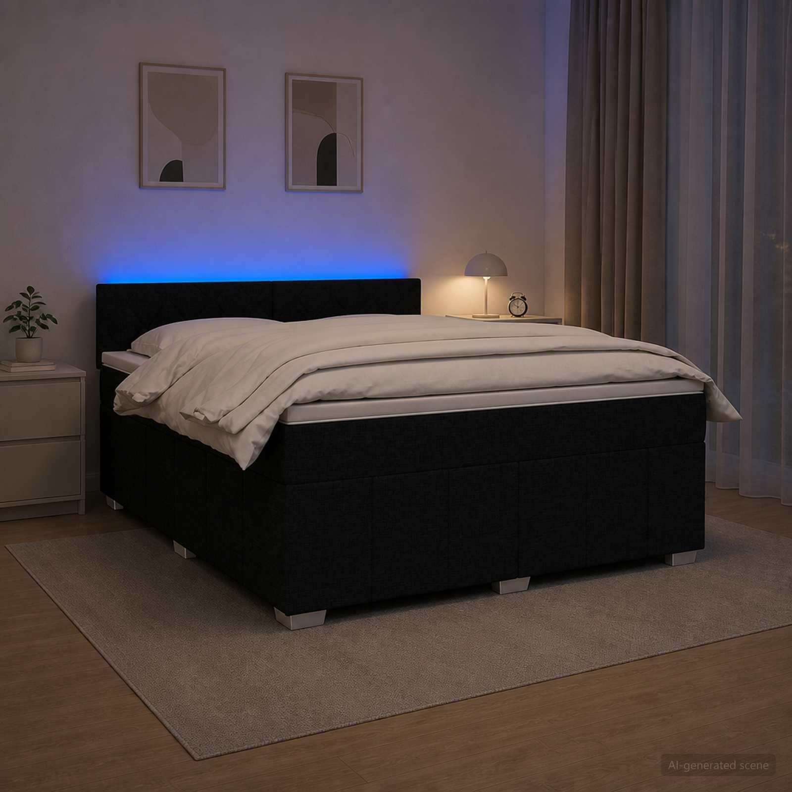 Boksmadras seng med topmadras og justerbart hovedgærde 160 x 200 cm sort
