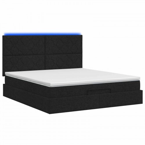 Ottoman seng med madras og LED sort 140 x 200 cm stof