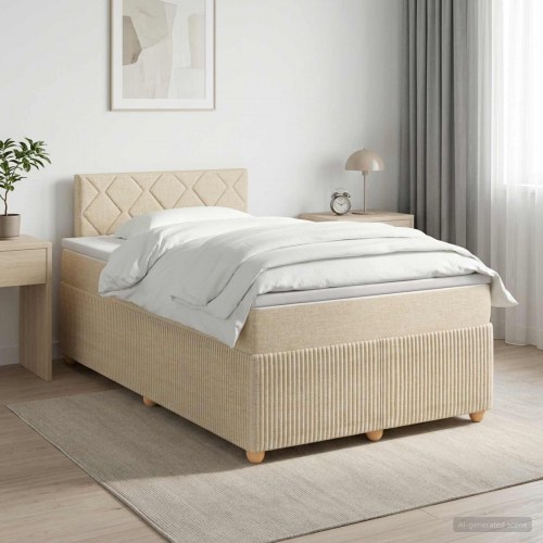 Seng med madras og topmadras 120 x 200 cm cremefarvet stof