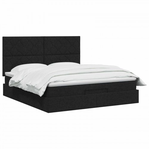 Ottoman seng med madras og LED 140 x 190 cm sort stof
