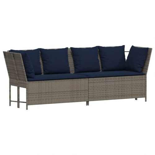 Havesofa i polyrattan med hynder - grå/marineblå