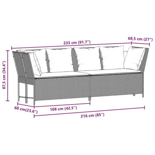 Havesofa i polyrattan med hynder - grå/marineblå