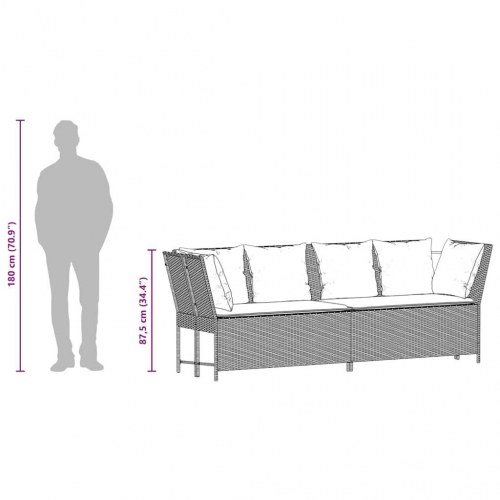 Havesofa i polyrattan med hynder - grå/marineblå