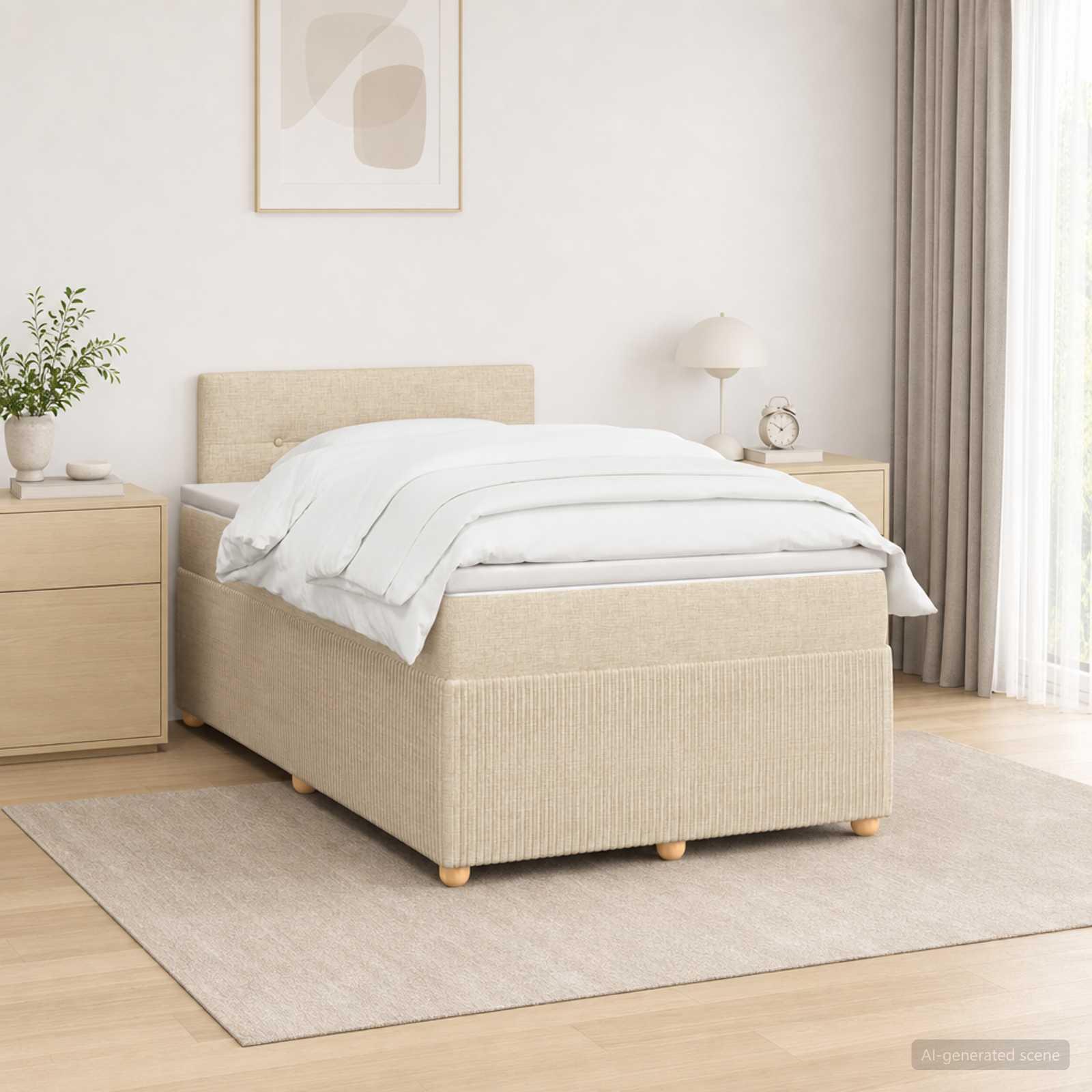 Seng med madras og topmadras 120 x 200 cm - cremefarvet stof