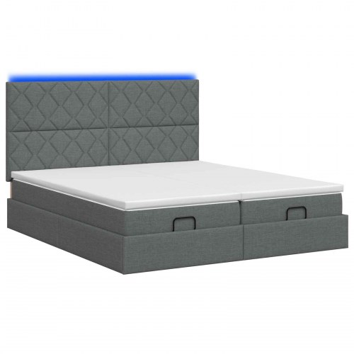 Ottoman seng med madras og LED 180 x 200 cm mørkegrå stof
