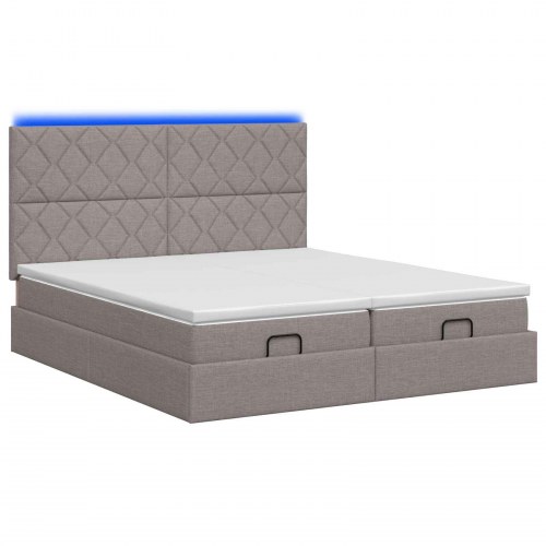 Ottoman seng med madras og LED 160 x 200 cm gråbrun stof