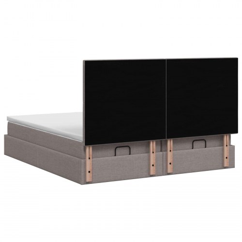 Ottoman seng med madras og LED 160 x 200 cm gråbrun stof