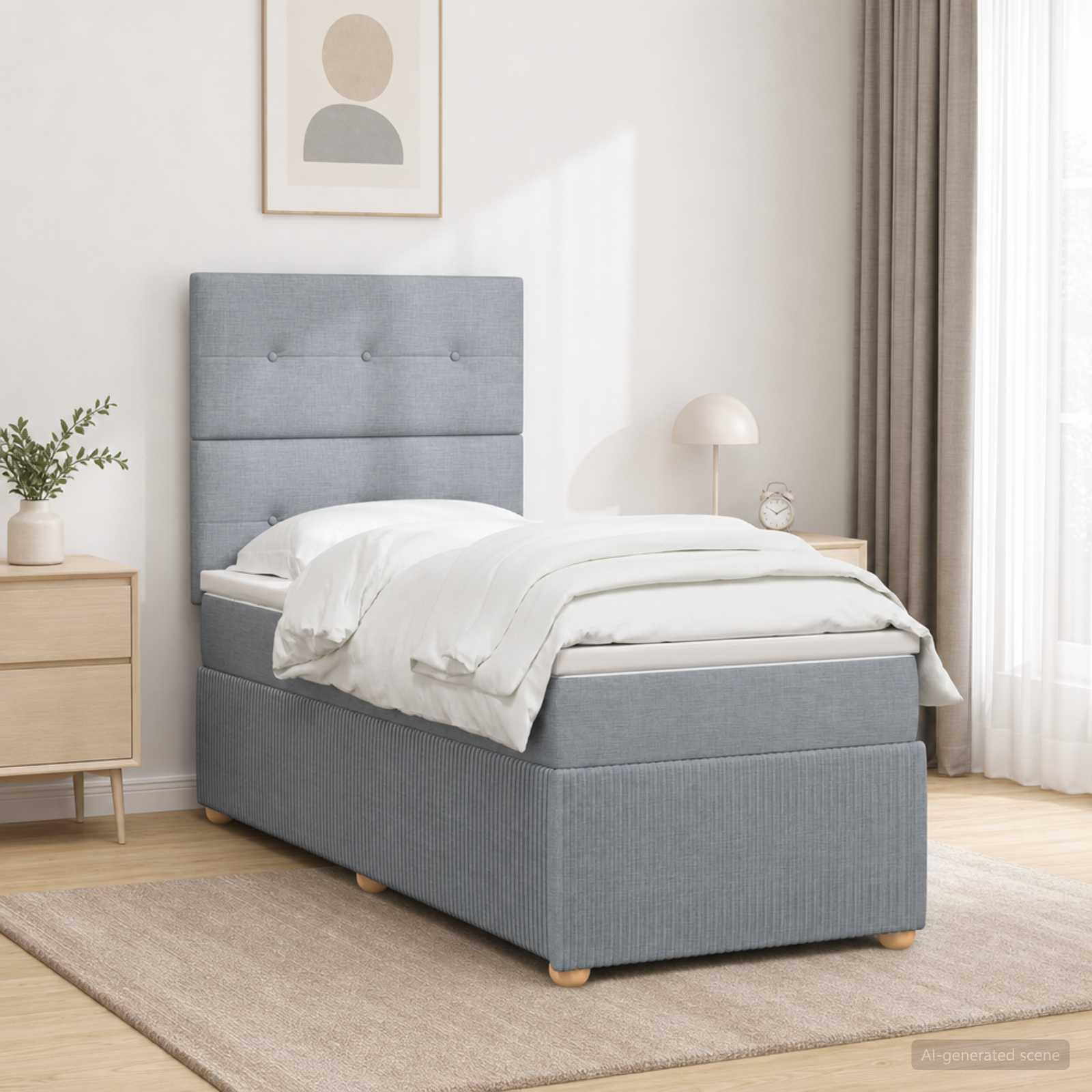 vidaXL Boxmadras med topmadras Lysegrå 100 x 200 cm Stof