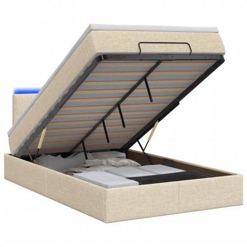 Ottoman seng med madras og LED lys 120 x 190 cm cremefarvet stof