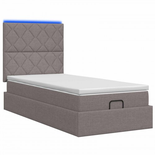 Ottoman seng med madras og LED gråbrun 90 x 200 cm stof