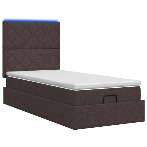 Ottoman seng med madras og LED mørk brun 90 x 190 cm stof