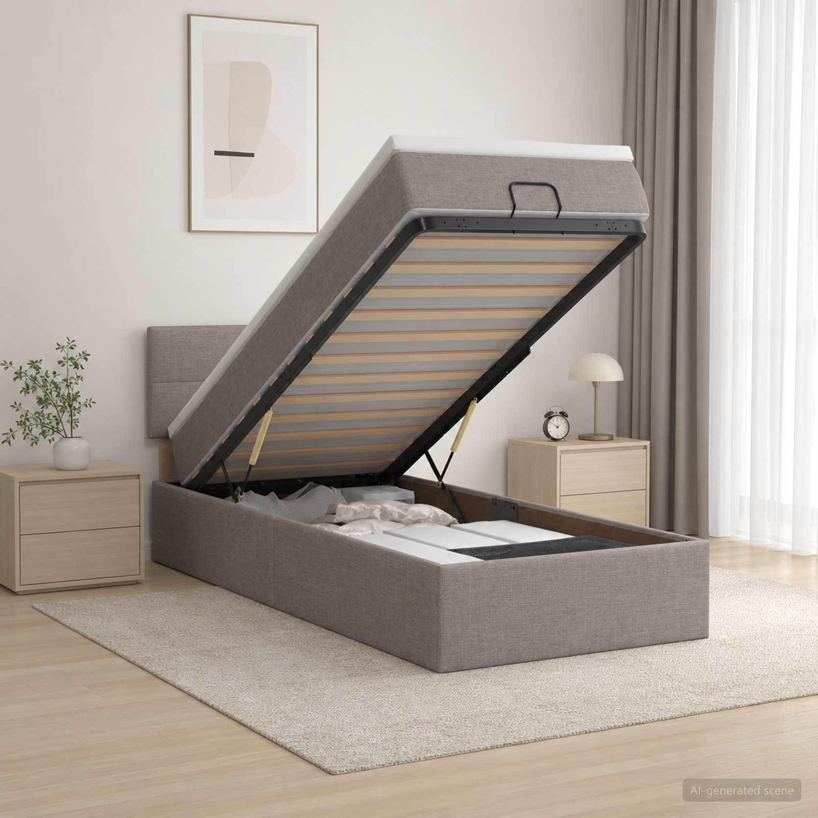 vidaXL Ottoman seng med madras og LED Gråbrun 90 x 190 cm Stof