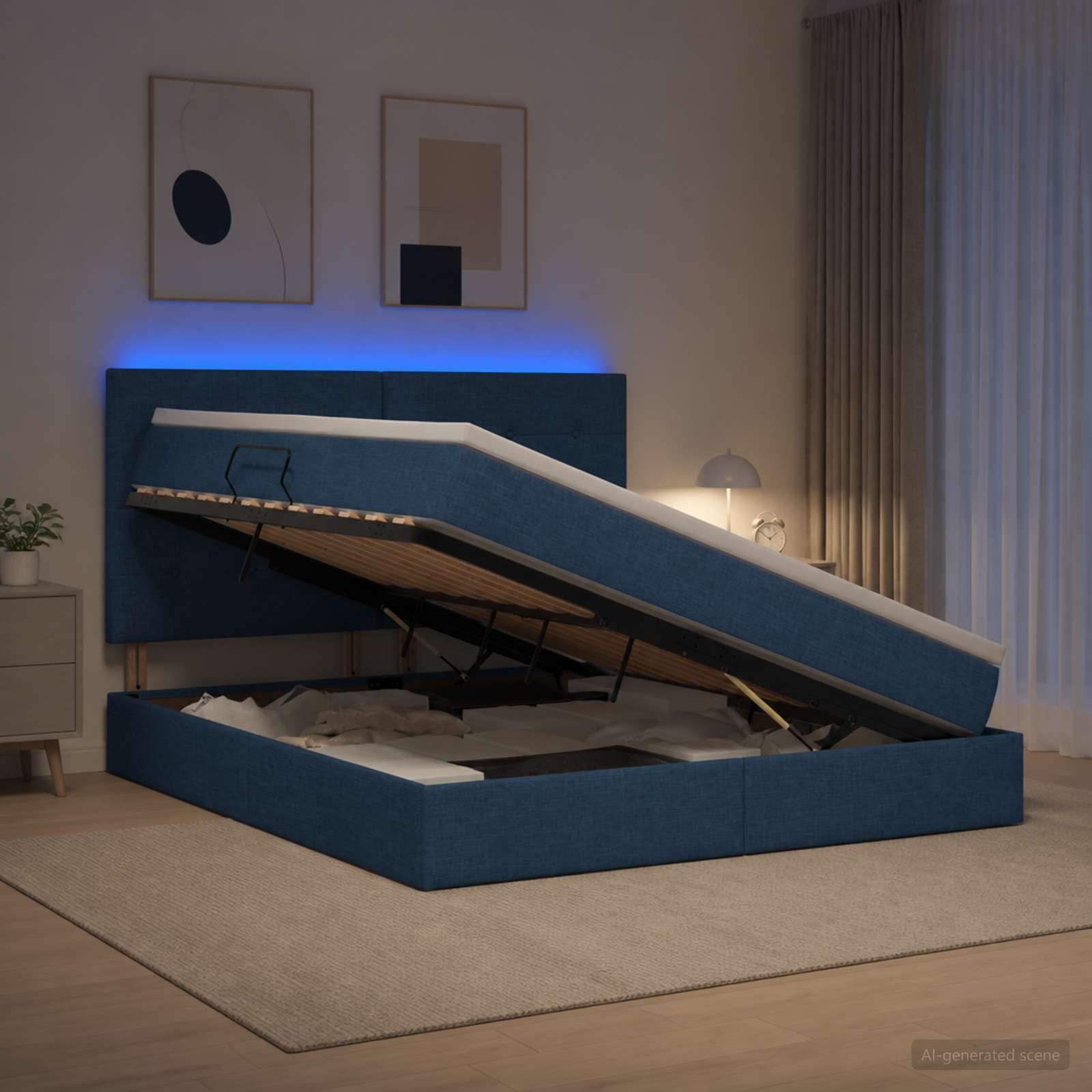 vidaXL LED opbevarings seng med madras Blå 180 x 200 cm Stof
