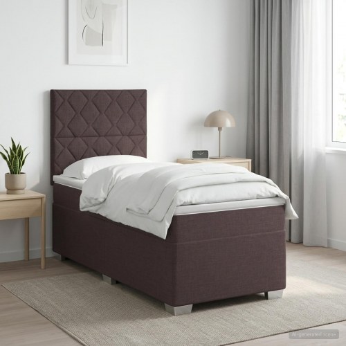 Kontinentalseng med madras og topmadras 80 x 200 cm - mørk brun stof