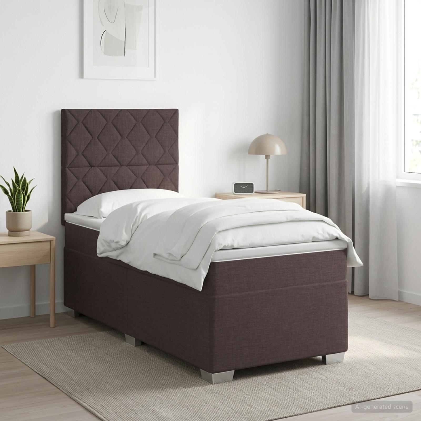 Kontinentalseng med madras og topmadras 80 x 200 cm - mørk brun stof