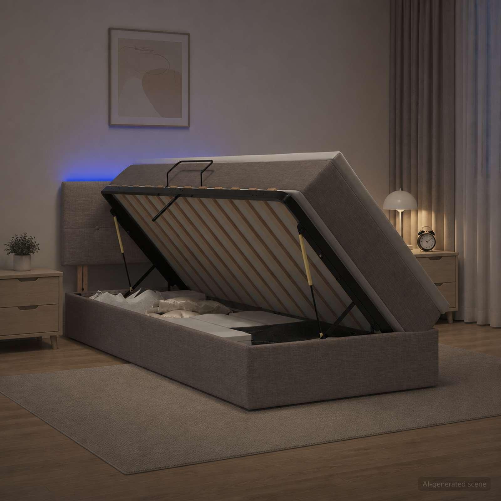 vidaXL LED opbevarings seng med madras Gråbrun 90 x 190 cm Stof