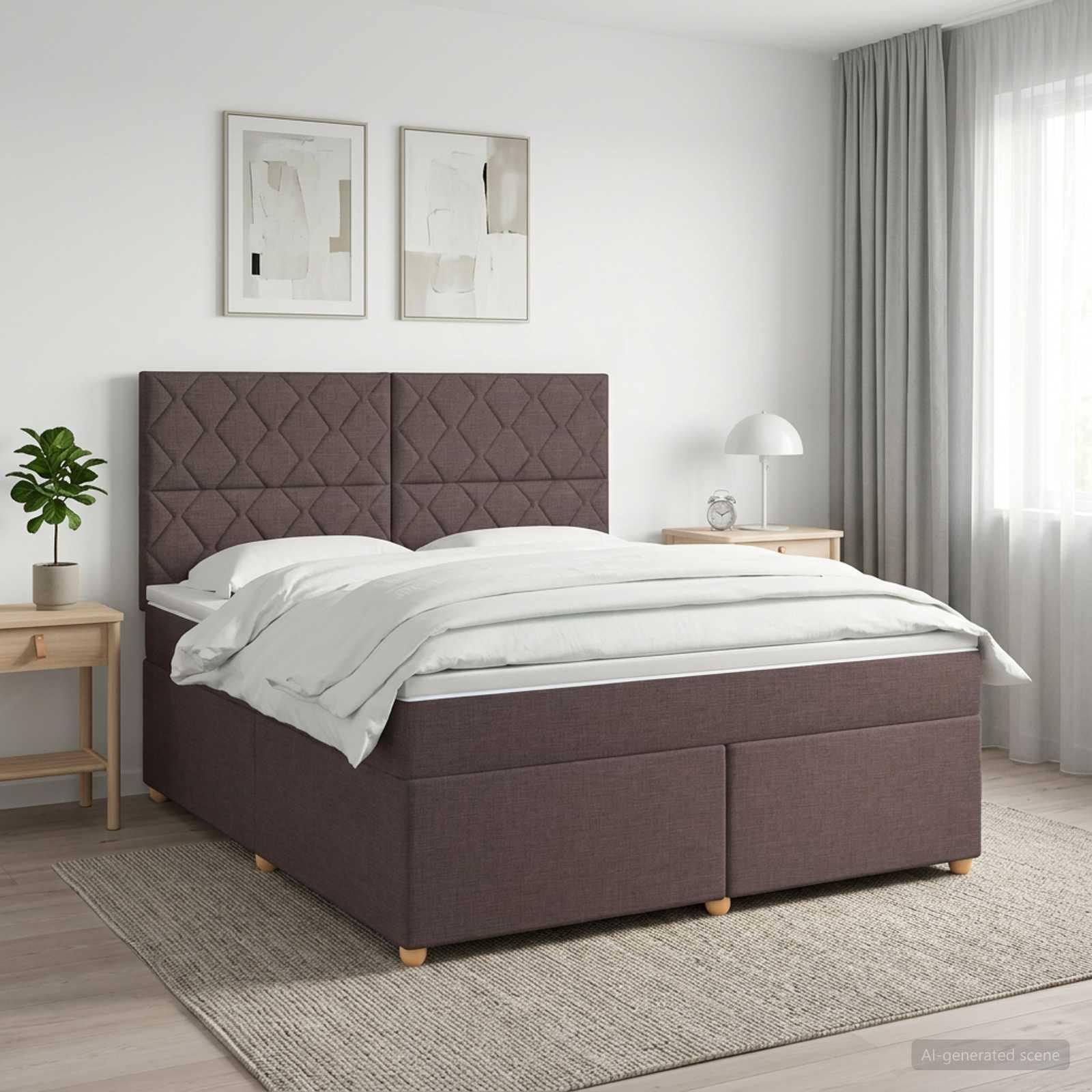 Kontinentalseng med madras og topmadras 140 x 200 cm - mørk brun stof