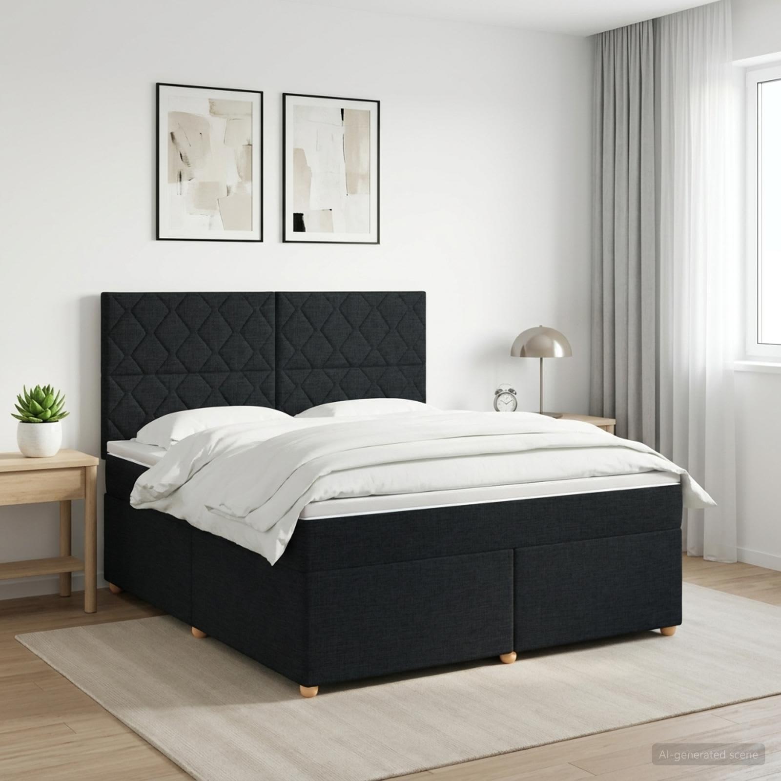 Kontinentalseng med madras, topmadras og hovedgærde 140 x 200 cm - sort stof