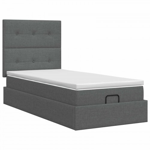 Ottoman seng med madras 90 x 190 cm mørkegrå stof