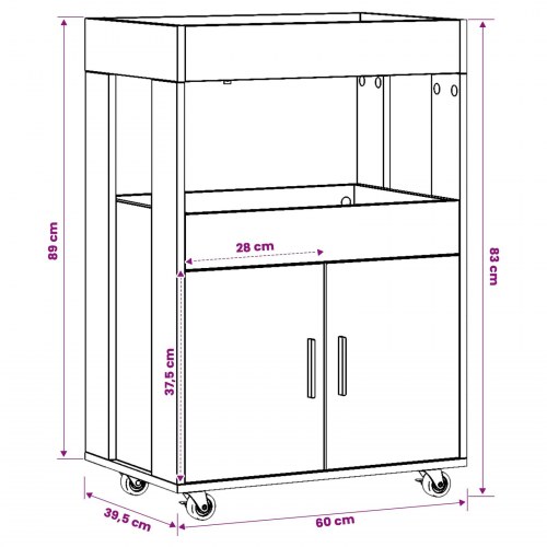 Barvogn i sort eg 60 x 39,5 x 89 cm