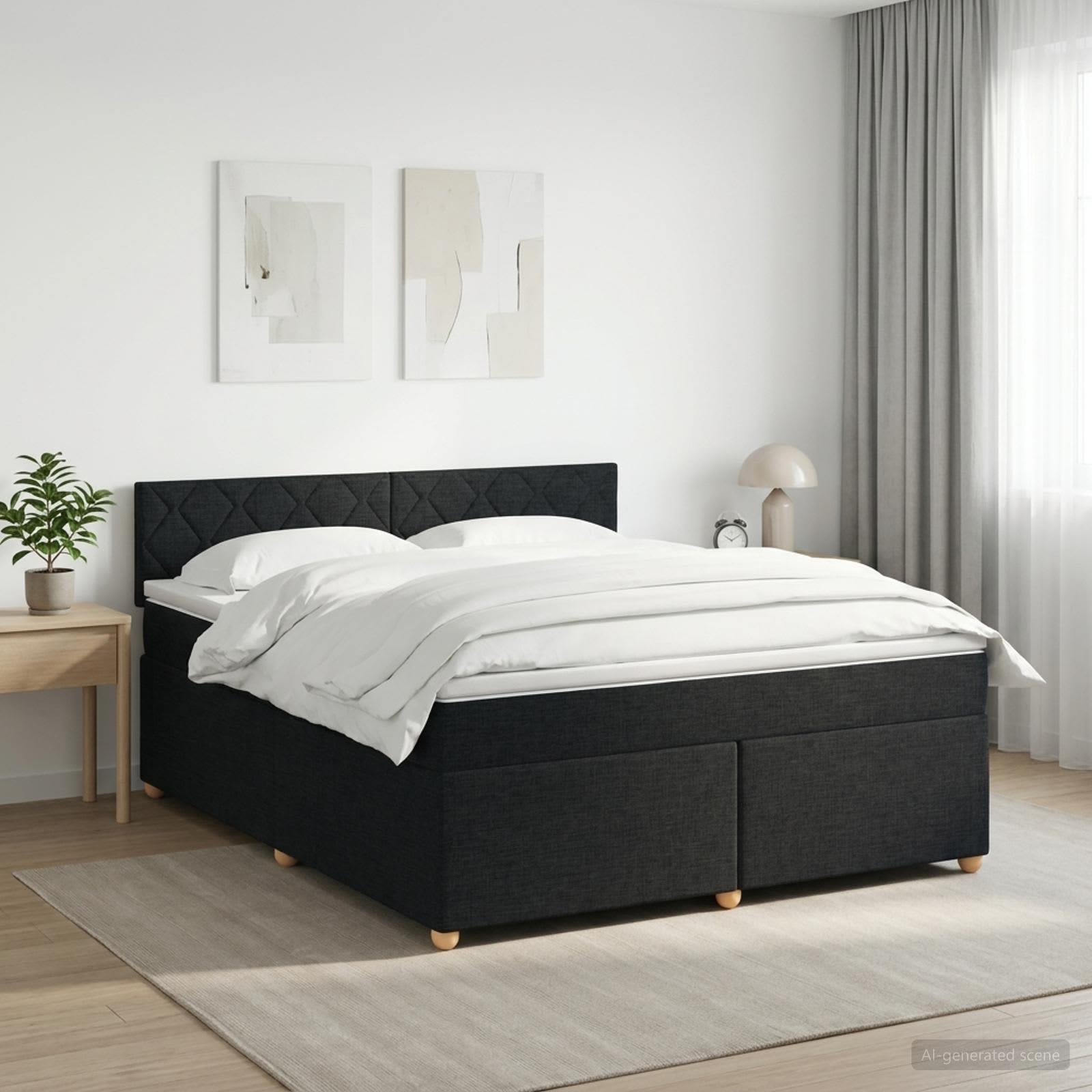 Kontinentalseng med topmadras og hovedgærde 160 x 200 cm sort stof
