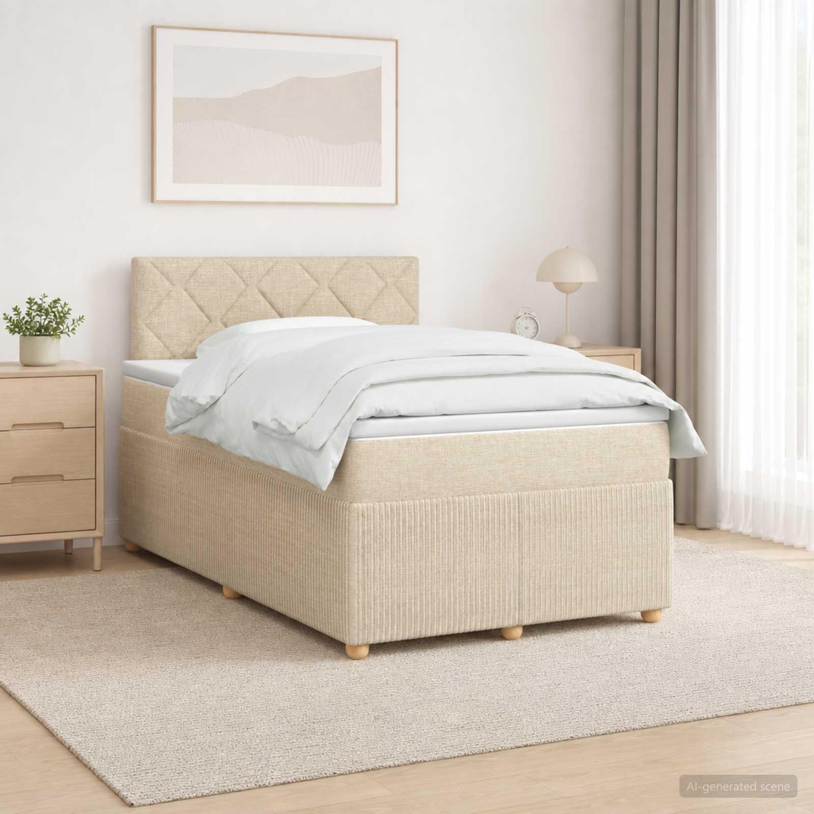 Boksmadras seng med topmadras 120 x 200 cm cremefarvet stof