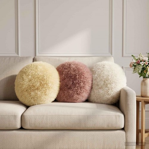Rund pyntepude HEERLEN 6 stk. 50 cm hvid i PV fleece