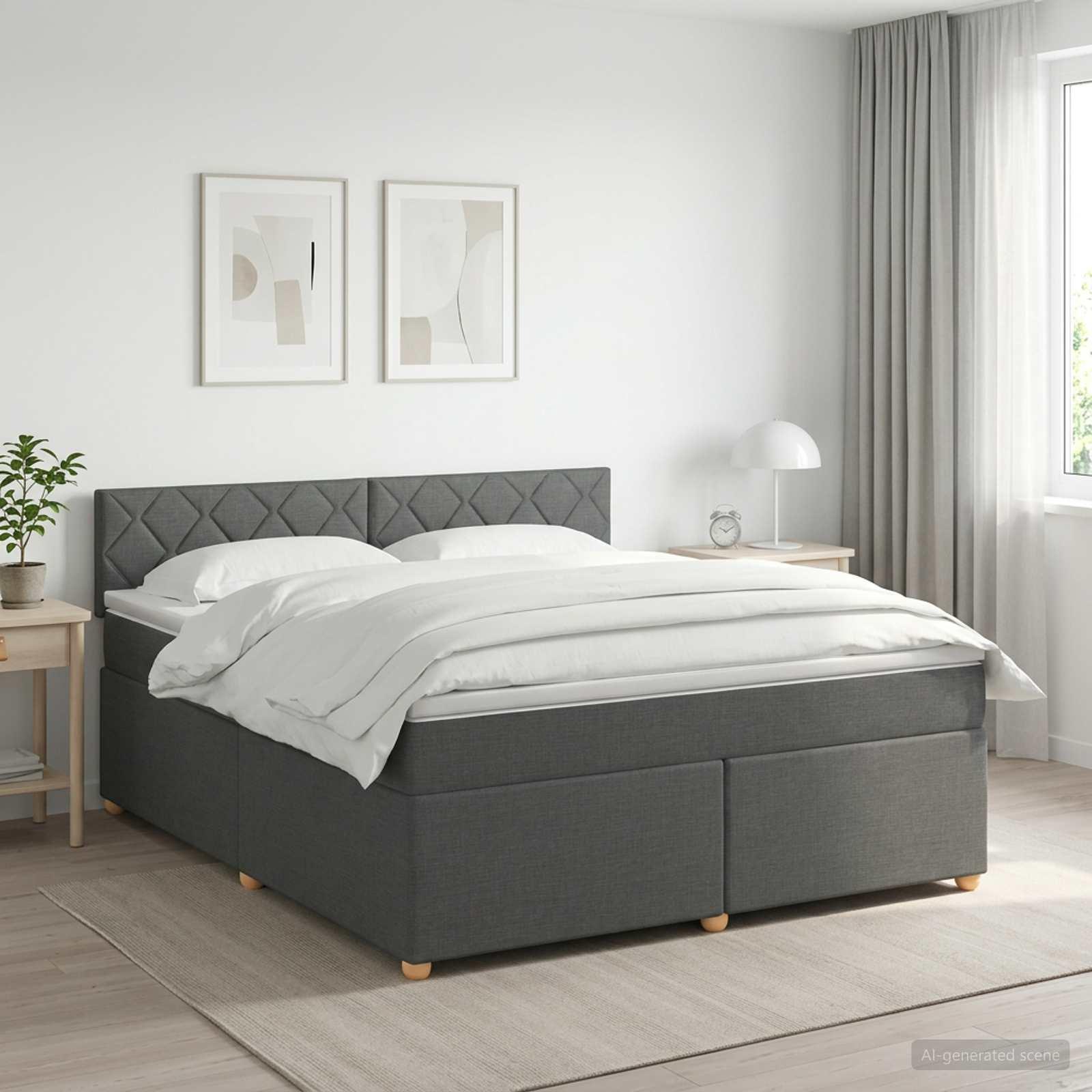 vidaXL Boxmadras med topmadras Mørkegrå 140 x 200 cm Stof