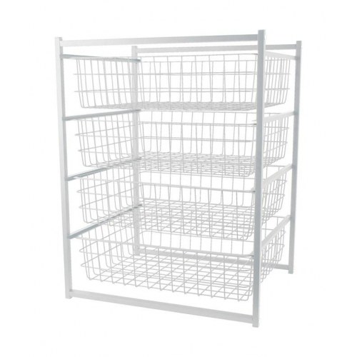 Skuffereol med 4 trådkurve 70 × 45 × 55 cm - hvid