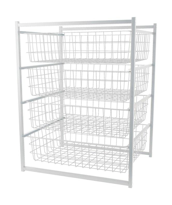 Skuffereol med 4 trådkurve 70 × 45 × 55 cm - hvid