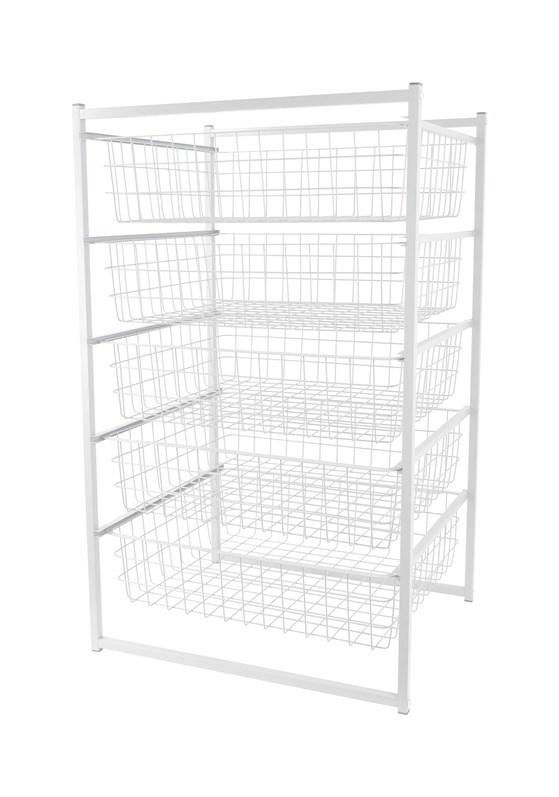 Skuffereol med 5 trådkurve 89 x 45 x 55 cm - hvid