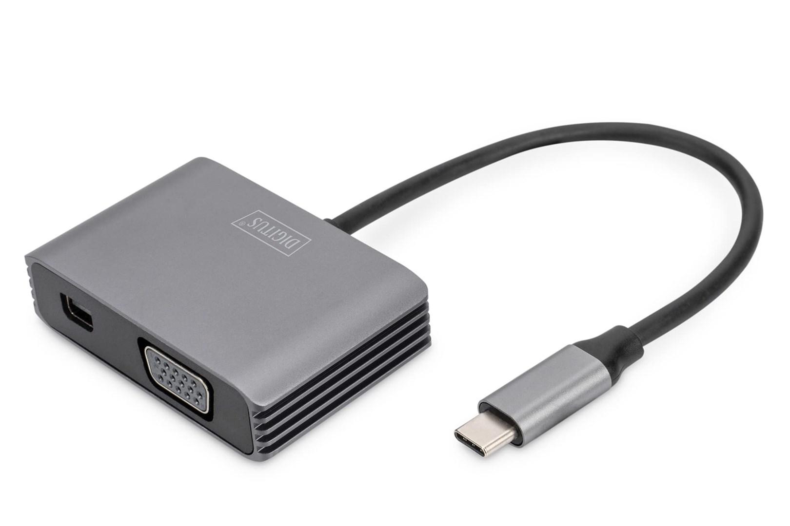 DIGITUS USB-C til VGA og Mini DisplayPort adapter 4K/30Hz 20 cm