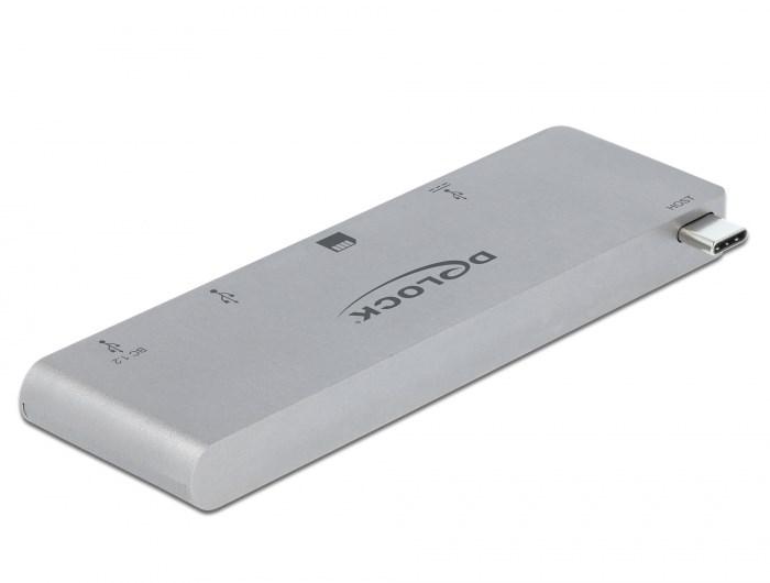 DELOCK 3-port USB-hub med 2-slot kortlæser til MacBook med PD 3.0 og indskydelig USB Type-C