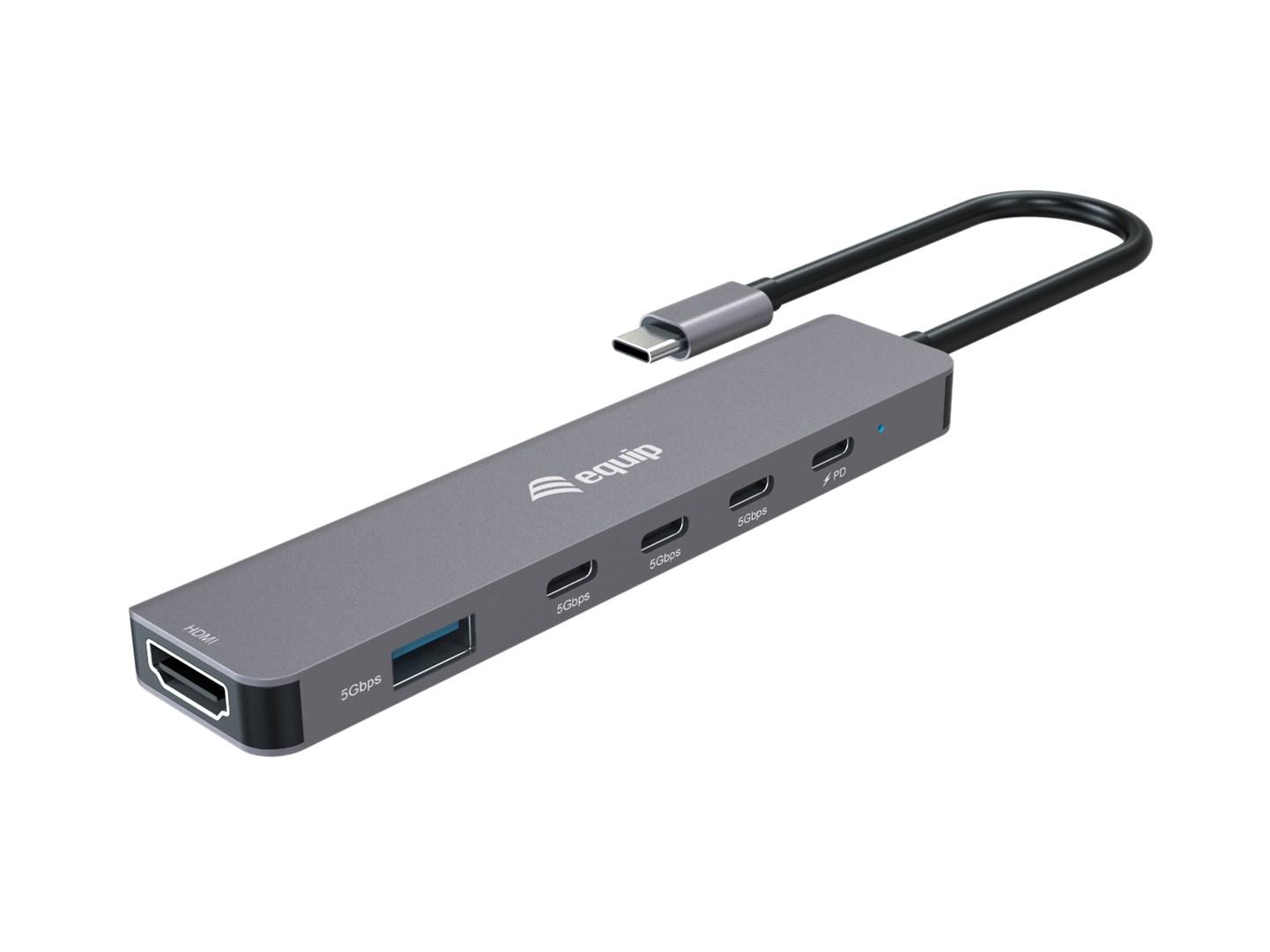 EQUIP USB-C 6-i-1 multimedieadapter med HDMI 4K, USB-A og USB PD 100 W