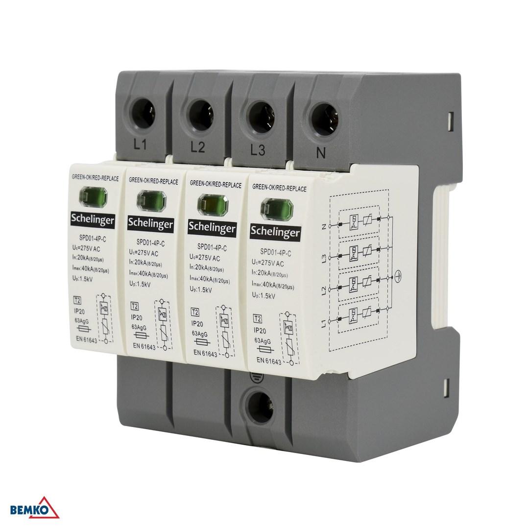 Schelinger overspændingsafleder 4-polet 5 kA T1+T2 klasse B+C