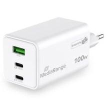 MediaRange Ladegerät 100W 3-Port 2x USB-C u. 1x USB-A, weiß