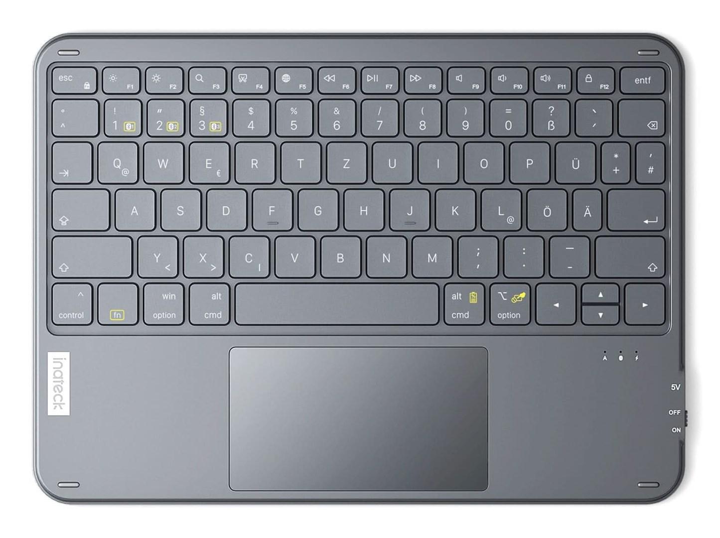 Bluetooth-tastatur med touchpad QWERTZ til mobile enheder - grå