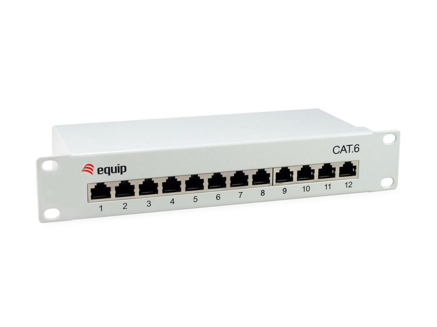 Equip 12-port Cat.6 afskærmet patchpanel 1U - lysegrå