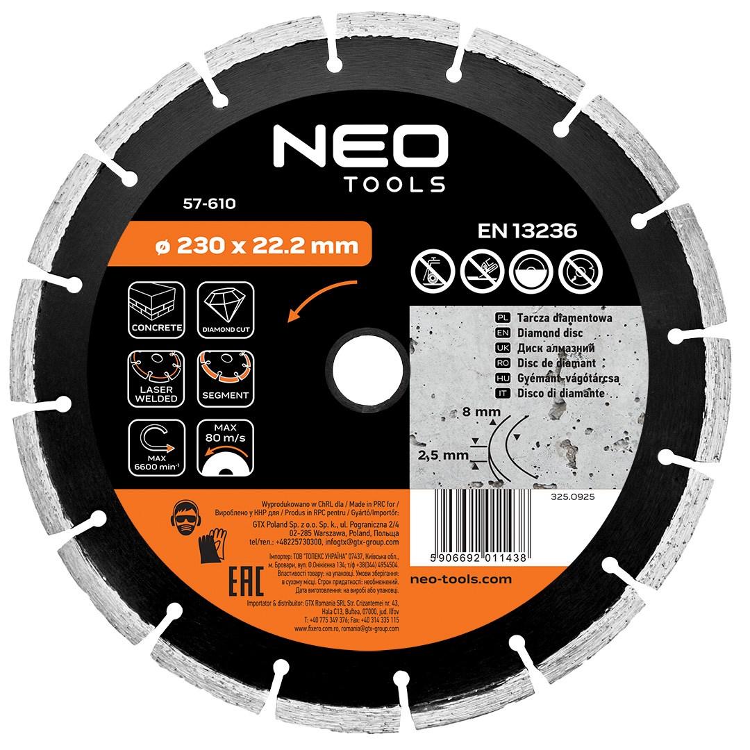 NEO TOOLS diamantskæreskive 230 x 22,2 mm segmenteret til beton